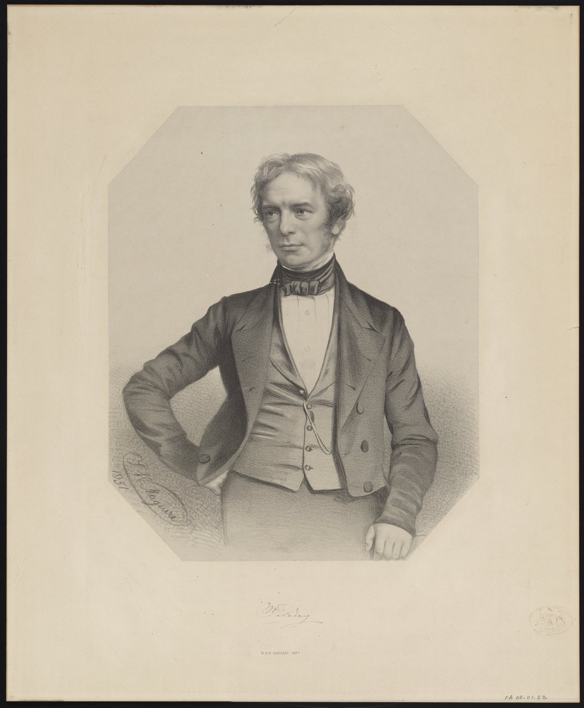 1851 年法拉第石版肖像,Thomas Herbert Maguire 作 / Michael Faraday, 1851 lithograph by Thomas Herbert Maguire
